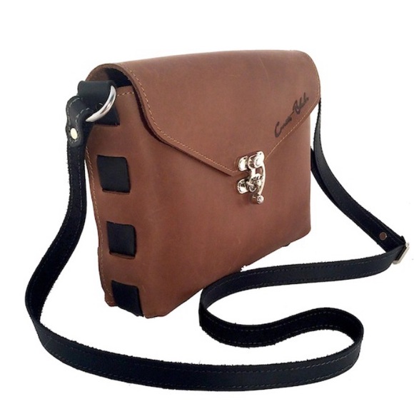 Curtis Blake Side Threaded Leather Crossbody Purse - Chocolate/Black - Picture 2 of 6